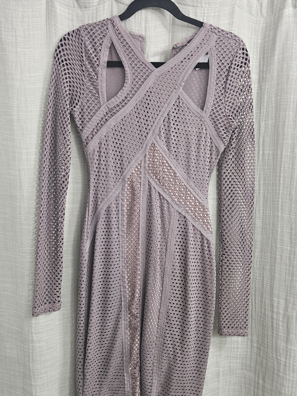 BCBGMaxAzria Dusty Mauve Long Sleeve Mesh Midi Dress